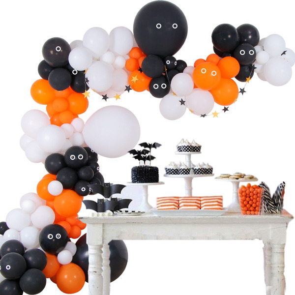 Halloween ballongdekoration 124 st 18-tums roliga svartvita orangea gummiballonger Three-Color balloon chain