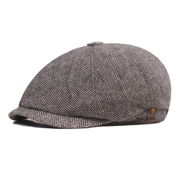 Kvinnor män Baskerhatt Fiskbens åttakantig cap Konst Ungdomstidning Bay Hat Retro Man Hat Light gray M（56-58cm）