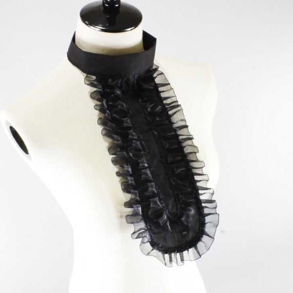 Elegant fuskkrage för kvinnor Avtagbar halv knappslå Dubbelrad Plisserad kant Innerkläder Dekorativt Black
