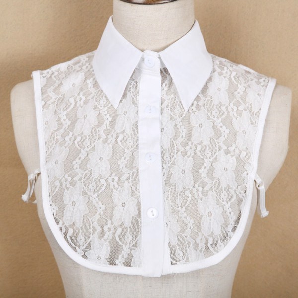 Elegant kvinnor falsk krage Avtagbar halv spetsskjorta Dekorativ spets Söta kläder white