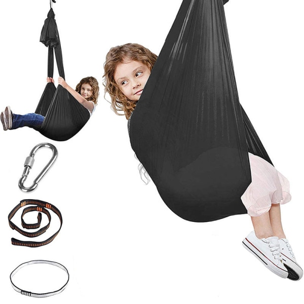 Barnhängmatta Stretch Barnsäng Swing Yoga inomhus och utomhus Black 1.5x 2.8 m