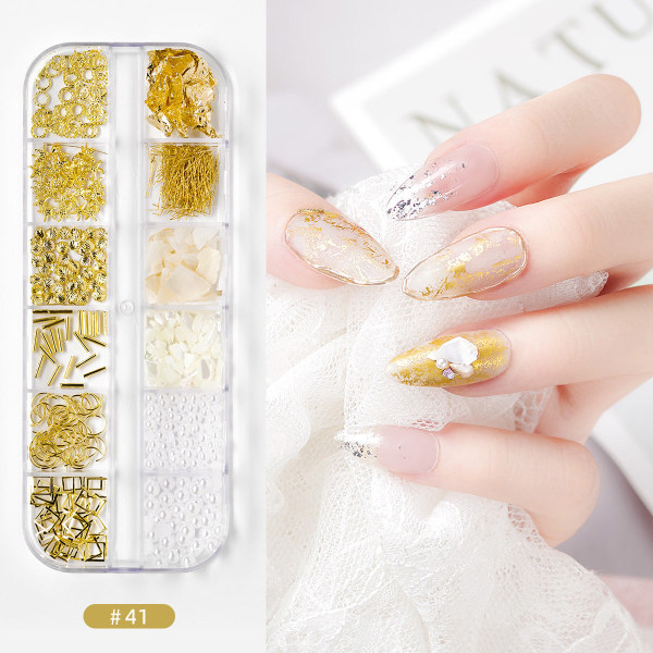 Nail Art Rhinestone Bottoming Borr Hollow Nit Nail Rhinestone Sticking Paljetter Färgglada Kristaller 41-ocean gold foil series