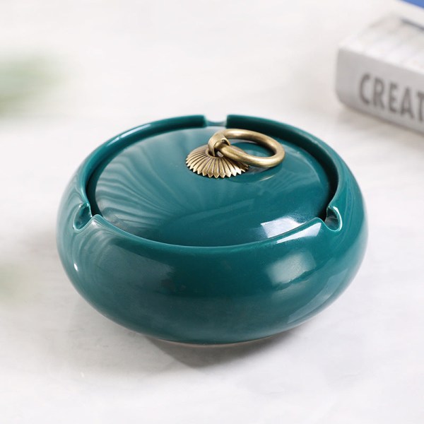 Hem Askfat Northern Ceramic Home Enkelt Snyggt lock Vindtätt Keramik Trend Ashtray-Emperor kiln dark green