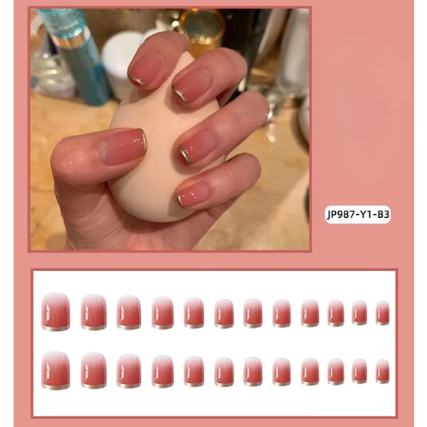 False Nails Fake Art DIY Finger Cover Japansk stil Vit Rök Röd Tunn Gradient Naken Golden edge gradient nude