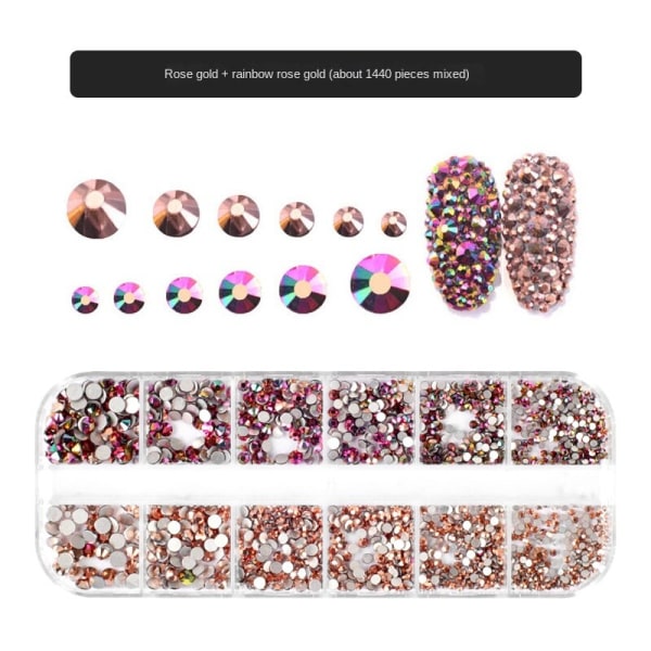 Nail Art 12 Ge Mei Jia Flat Bottom Strass Lång Boxed Magic Color Mixed Pack 1440 st 12 grid manicure jewelry-06