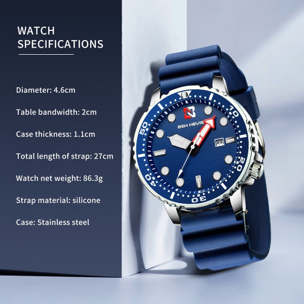 Klassiska Herrklockor Sport Quartz Watch Grön Submariner Present Blue