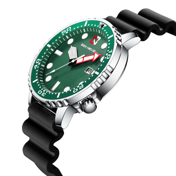 Klassiska Herrklockor Sport Quartz Watch Grön Submariner Present Silver Green