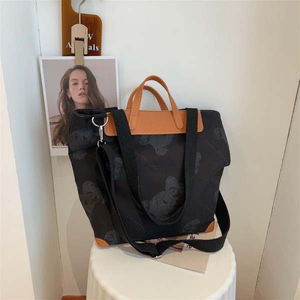 Dam Handväska Singel Shoulder Canvas Bag Ins Messenger Bag Stor kapacitet väska black