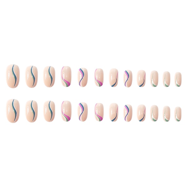 False Nails Fake Art DIY Finger Cover Finished Simple Series Colored Lines Long Pink JP2670-B3