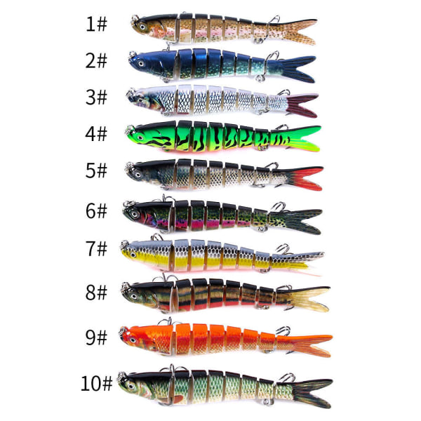 Fiskebeten Lurebete 8 segment 10 färger 10cm-11g Flersektionsfisk nedsänkt kastbete 6# 10cm-11.4g