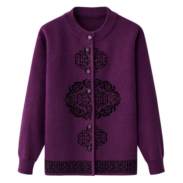 Dam flickor Stickad tröja Röd kappa för äldre Tjockning Cardigan Purple L