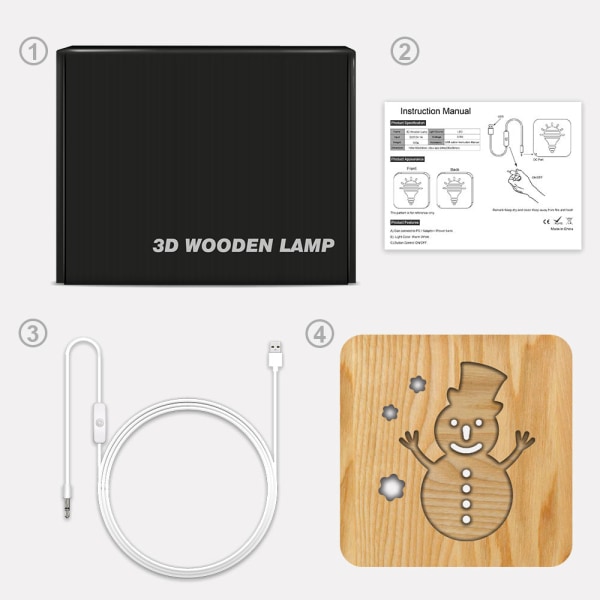 Långvarig LED Nattlampa för träsnideri USB Power Snowman creative T2309W