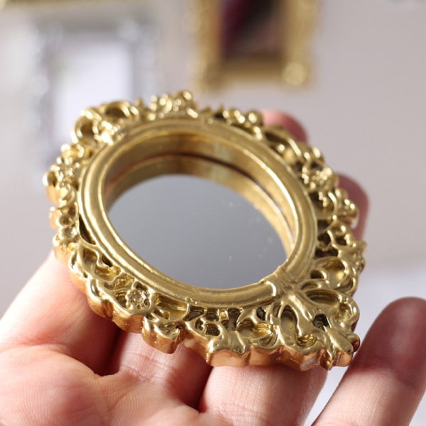 Micro Miniatyr Möbler Tiny Småskalig Leksak Doll House DIY Decora Mini Klassisk Spegel Guld och Silver Golden round mirror