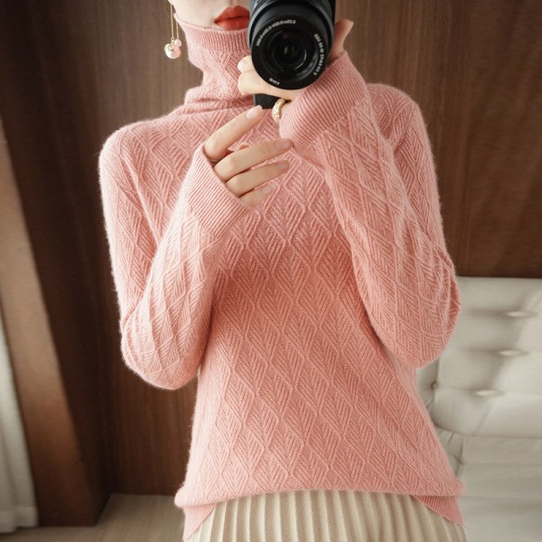 Dam flickor Stickad tröja Cashmere Pile Krage Worsted Wool Base Skjorta Ytterkläder Pink XL