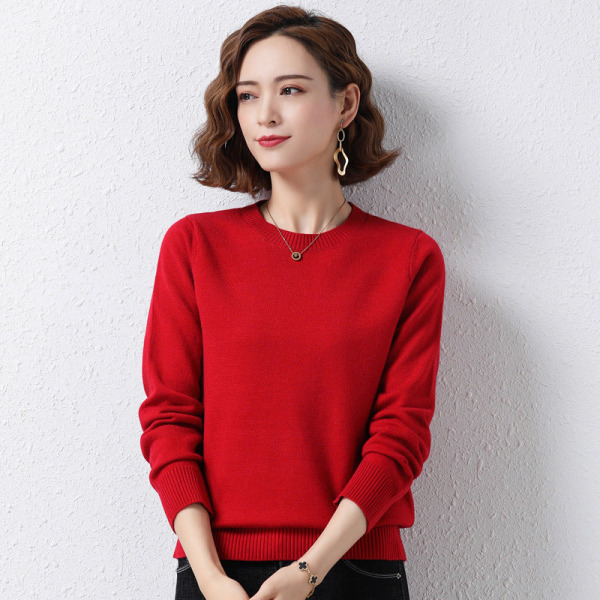 Kvinnor flickor Stickat tröja O-ringad Kort Lös yttre slitage Pullover Bottoming Shirt Red XL
