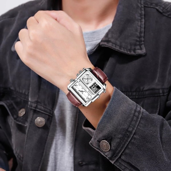 Klassiska herrklockor Vattentät watch Multifunktionell elektronisk watch watch present Belt Silver Blue