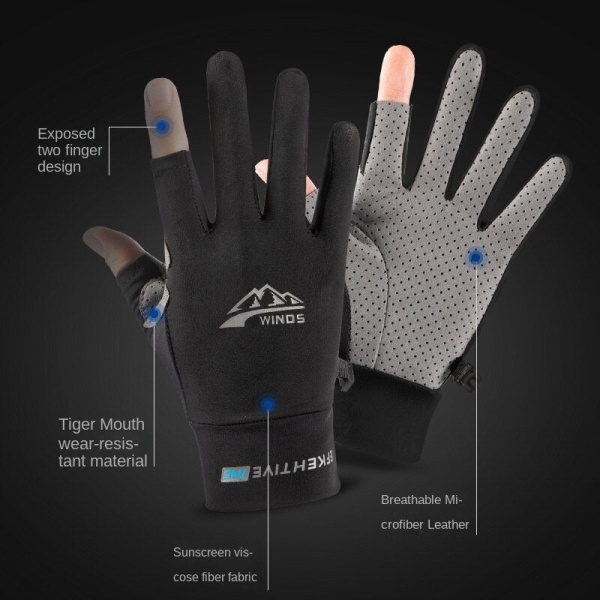 Dam män sporthandskar Cykling Solskydd Ice Silk UV-skydd Cykling Two-finger Gray M