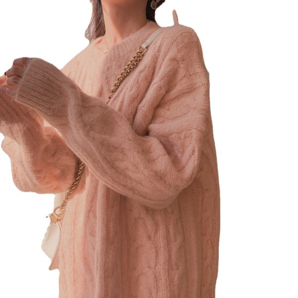 Kvinnor flickor Stickad tröja Mohair Lös Rosa Lazy Style Twist Ytterkläder  Mellanlängd Pink M 3c60 | Pink | M | Fyndiq