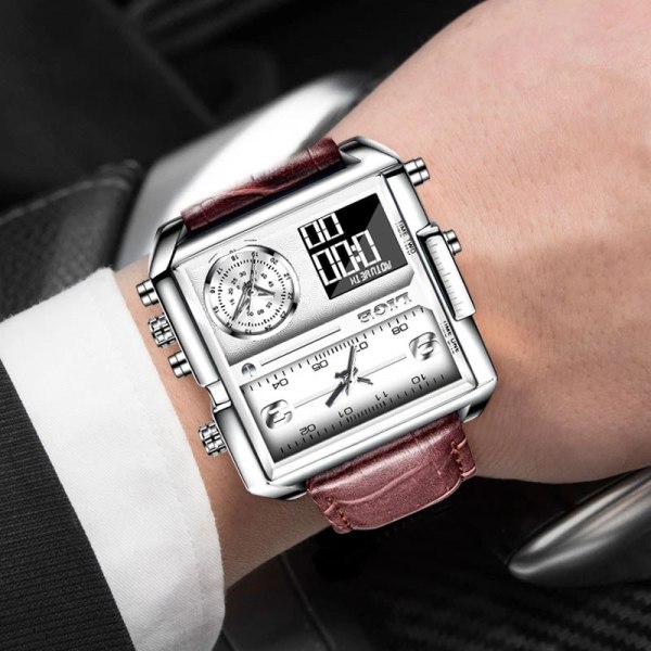 Klassiska herrklockor Vattentät watch Multifunktionell elektronisk watch watch present Belt silver Black