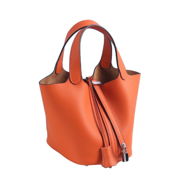 Dam Handväska Läder Handväska First Layer Cowhide Bucket Bag väska Large/22cm Orange