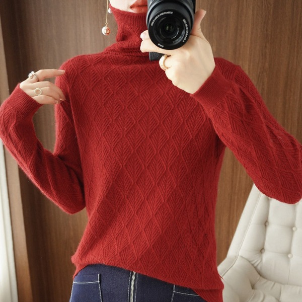 Dam flickor Stickad tröja Cashmere Pile Krage Worsted Wool Base Skjorta Ytterkläder Red XL
