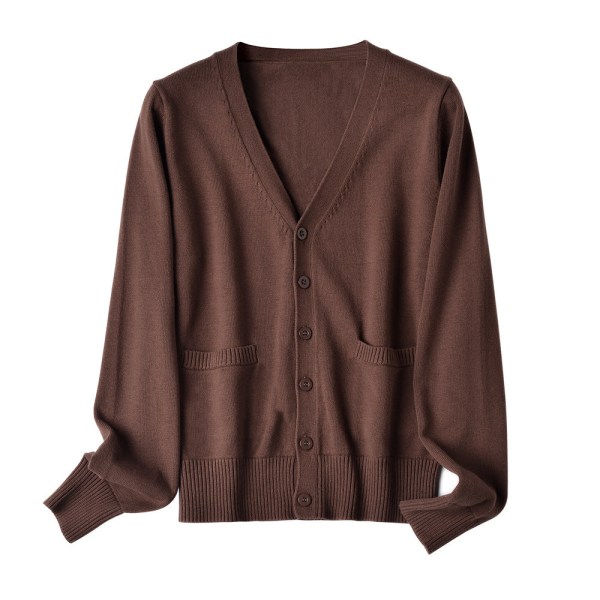 Dam flickor Stickat tröja Cardigan Jacka Långärmad Ytterkläder Pocket Academy Uniform Chocolate L