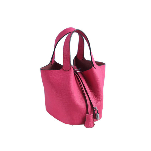 Dam Handväska Läder Handväska First Layer Cowhide Bucket Bag väska Small Size/18cm Rose Red