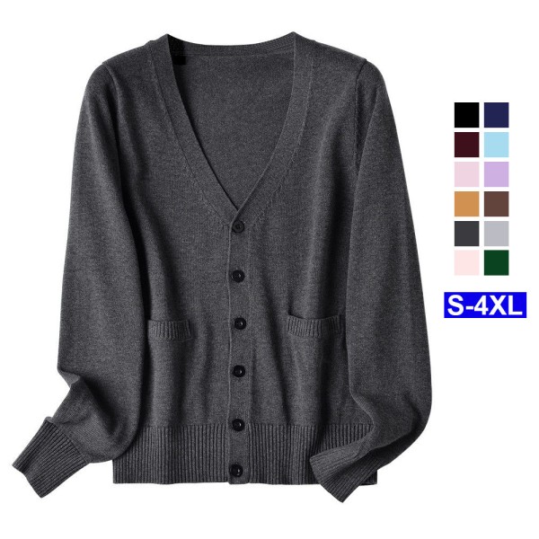 Dam flickor Stickat tröja Cardigan Jacka Långärmad Ytterkläder Pocket Academy Uniform Light gray L