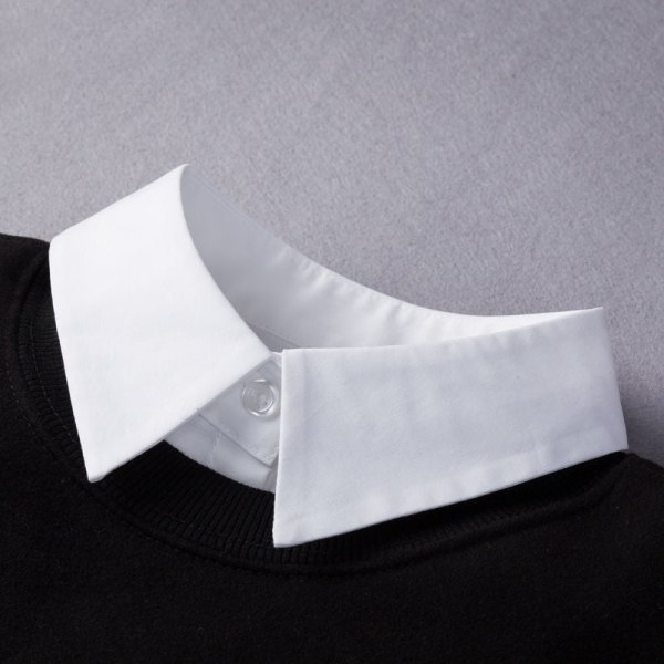 Elegant kostymskjorta för flickor med falsk krage med vit fyrkantig svart spetsig vår-, sommar-, höst- och vintertröjadekoration Big collar White