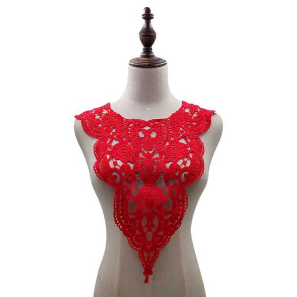 Elegant fuskkrage för kvinnor Avtagbar halv mjölksilkebroderad korsage tredimensionell ihålig broderad Red Red