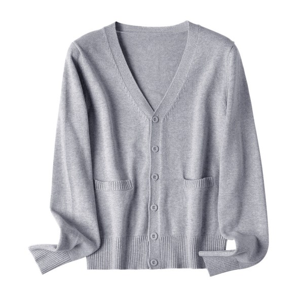 Dam flickor Stickat tröja Cardigan Jacka Långärmad Ytterkläder Pocket Academy Uniform Light gray XXL