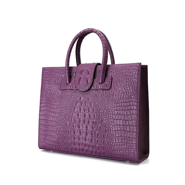 Dam Handväska Krokodilmönster Bärbar Trendig axelväska i äkta läder Purple