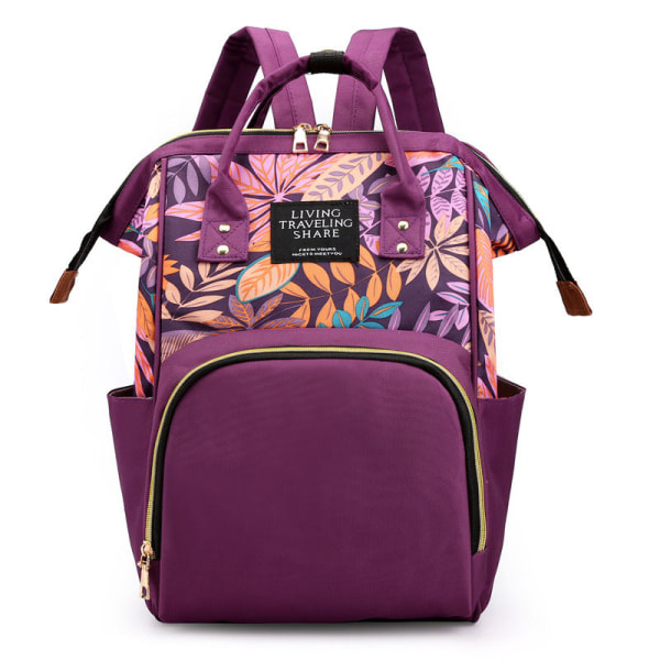 Mommy Bag Skötväska Trendig Printed axelväska Ryggsäck Outdoor Leisure Multifunktionell Purple