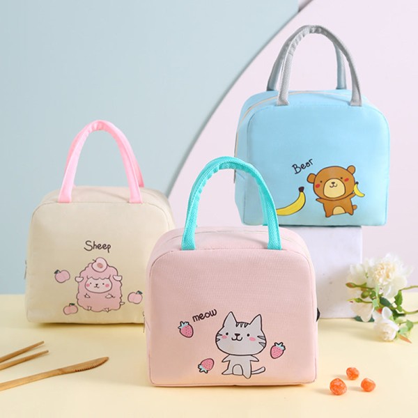 Bärbar matsäck Praktisk tecknad isolerad väska för kontorsarbetare Pink kitty