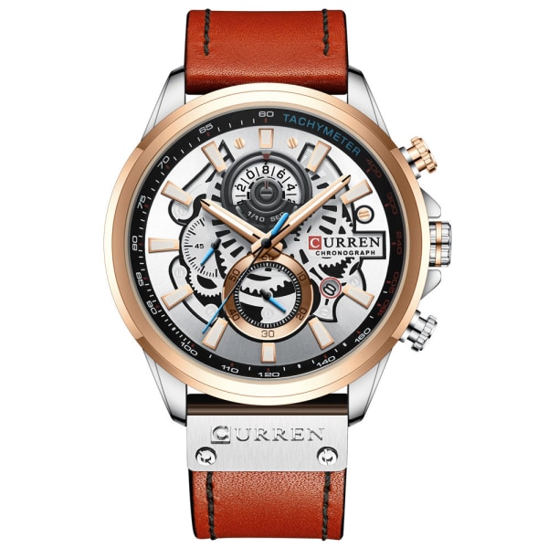Klassisk Business Watch Quartz Waterproof Watch MZMW-8380 Brown strap white dial