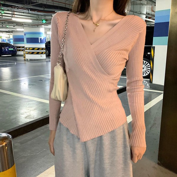 Dam flickor Stickad tröja Retro Chic Hong Kong Style Långärmad Top Ins Niche Pink 53*70*58cm