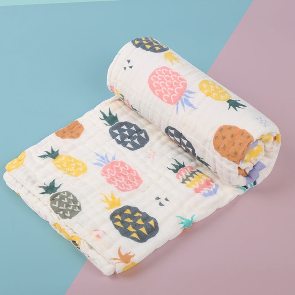 Mjuk komfortfilt högdensitetsgaze babys badhandduk sex lager ren bomull handduk absorberande cover Colorful pineapple 110*110cm
