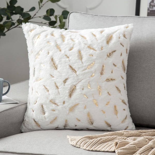 Mjukt case Hem Jul Semester Layout Kort plysch Bronzing Feather Sofa s White 45*45cm