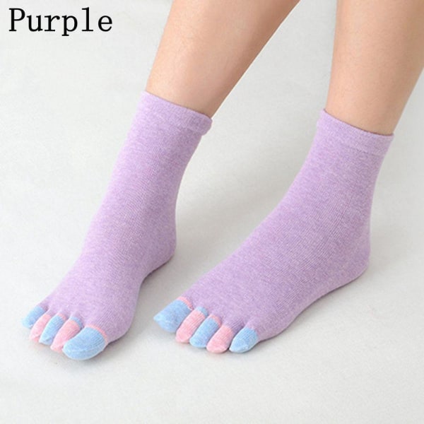 Halkfria tjejer Bekväma kvinnor tåstrumpor Five Fingers Cotton Yoga Candy Color Purple