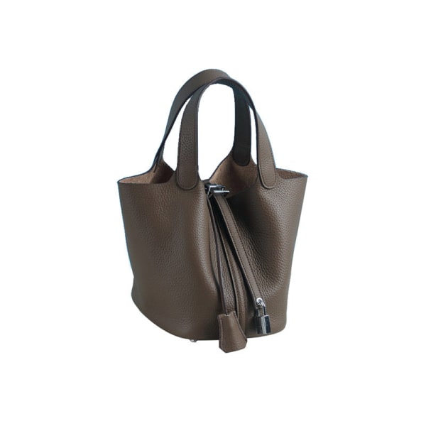 Dam Handväska Läder Handväska First Layer Cowhide Bucket Bag väska Small Size/18cm dark gray (khaki)