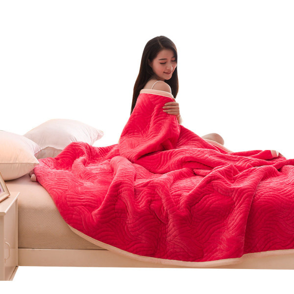 Mjuk komfortfilt Förtjockande trelagers komposit Coral Fleece Lakan Moln Mink Velvet Flanell Rose Red 150*200cm