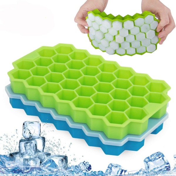 Ice Cube bricka Kreativ formad form Frozen förvaring för choklad kalla drycker förtjockad med cover Green Honeycomb