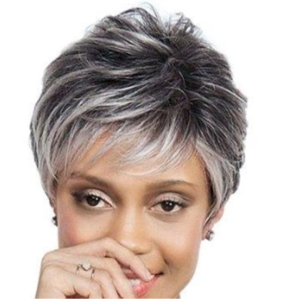 Kvinnor svart och vit gradient färg mode kort lockigt peruk