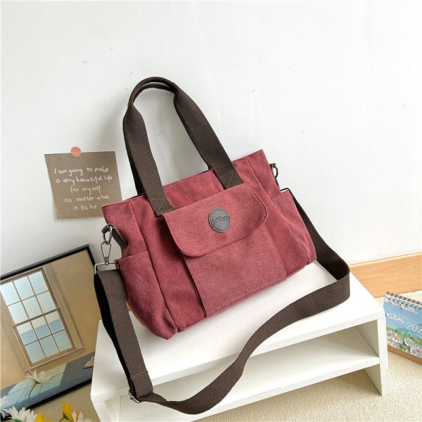Dam handväska Casual Commuter Canvas Messenger Bag Enkel väska med stor kapacitet Wine Red