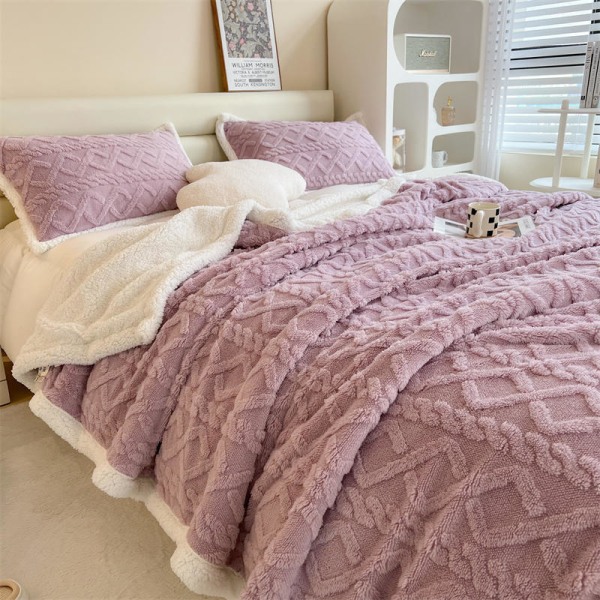 Mjuk komfortfilt Höst Vinter Förtjockningsversion a Taffeta B Version Jacquard cover Pink purple 100*150cm