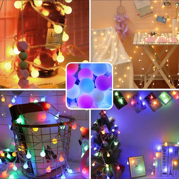 Långvarig jul LED String Light 16 färgskiftande USB semesterbelysning 8 lägen Fjärrkontroll Vattentät Fairy Girls Utomhusdekor 16 Color white ball 10M 60LEDs