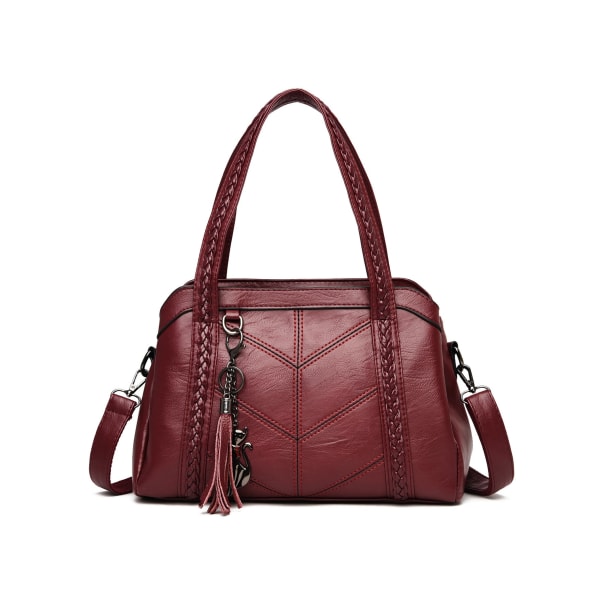 Dam handväska, axelremsväska, bärbar väska i mjukt läder med stor kapacitet Red