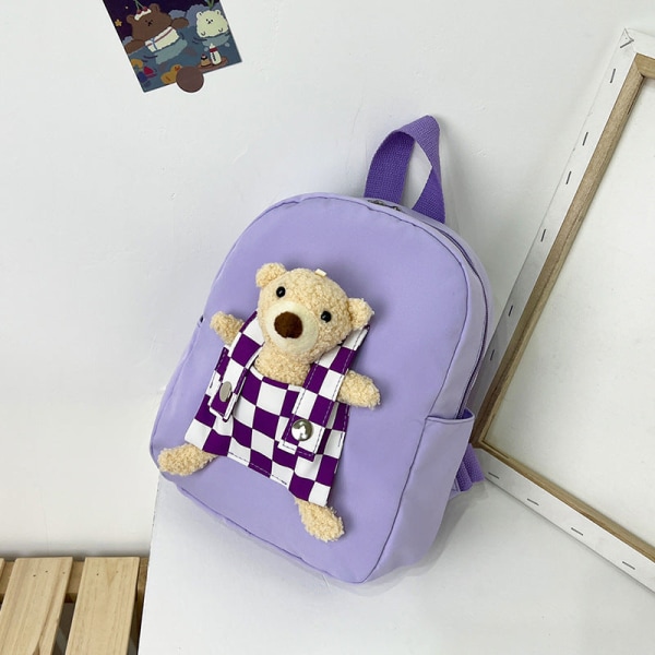 Student Barn Ryggsäck Toddler Skolväska Söt Bear Lätt Rese Canvas Purple