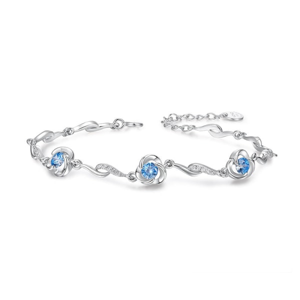 Kvinnor flickor Armband Tofs Kedja Smycken Present Tonåring Rhinestone Zircon Clover S925 Silver Blue zircon