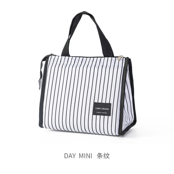 Bärbar Lunchpåse Praktisk Mode Mini Daily Heat Bag för Lunch White Stripes